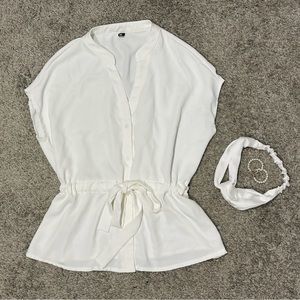 Womens Button Down Chiffon Blouses Casual Peplum Summer Tops Dressy Henley Shirt